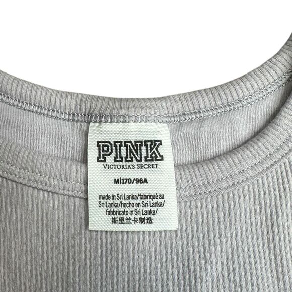 PINK VICTORIA’S SECRET Women’s Gray Ribbed Crop Tank with Smiley Face Print Size - Picture 3 of 5